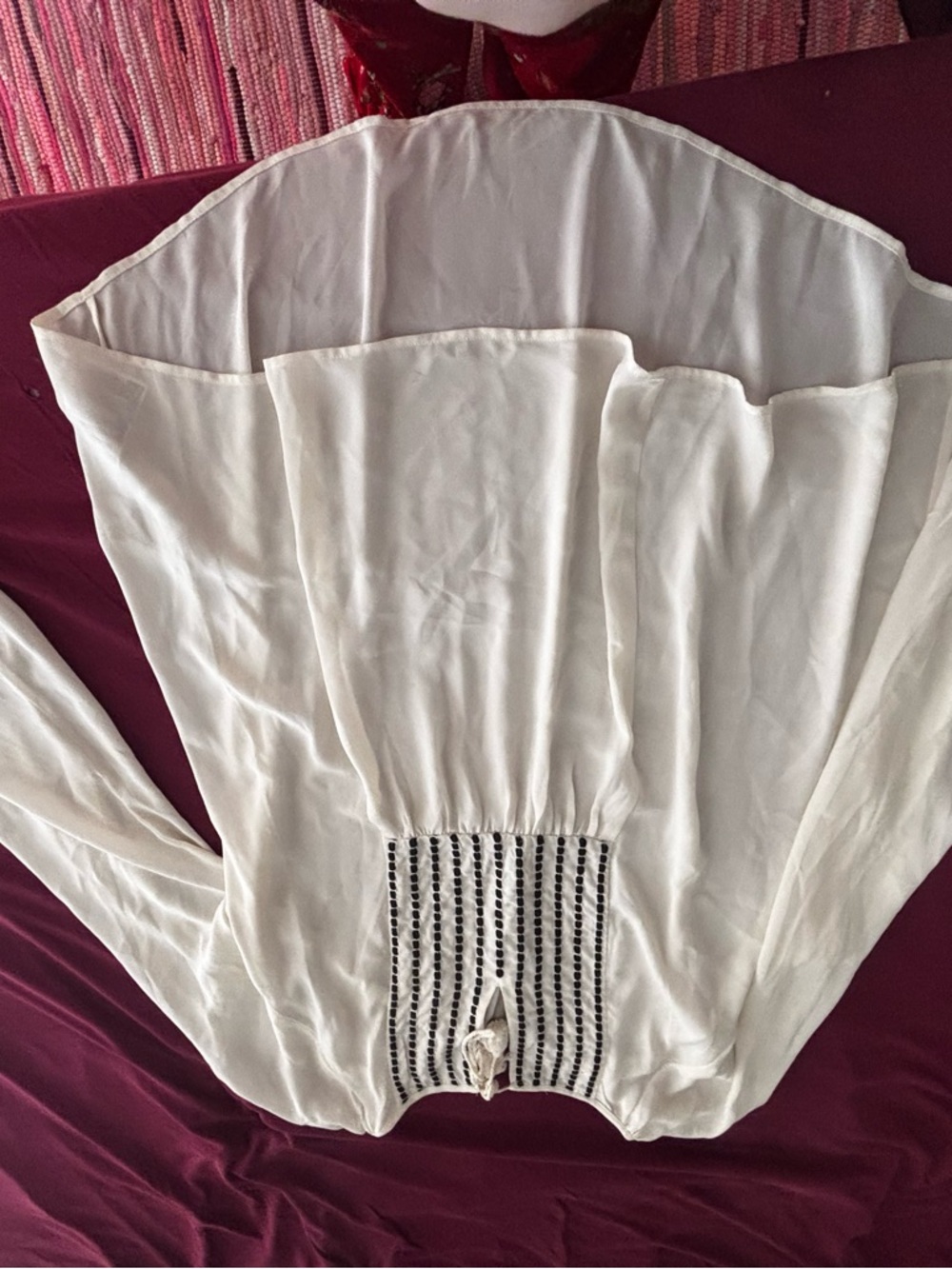 Banana Republic Cream Long-Sleeve Peasant Blouse with Black Embroidered Yoke
